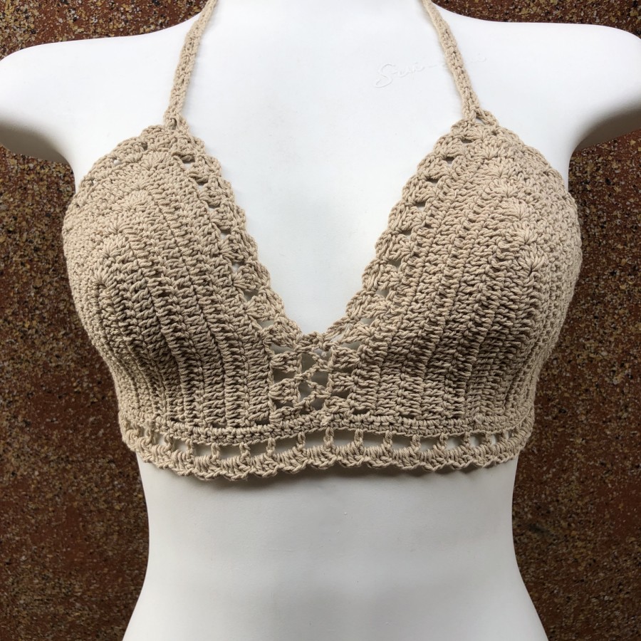 Handmade knit bra top in natural cotton yarn from Bali