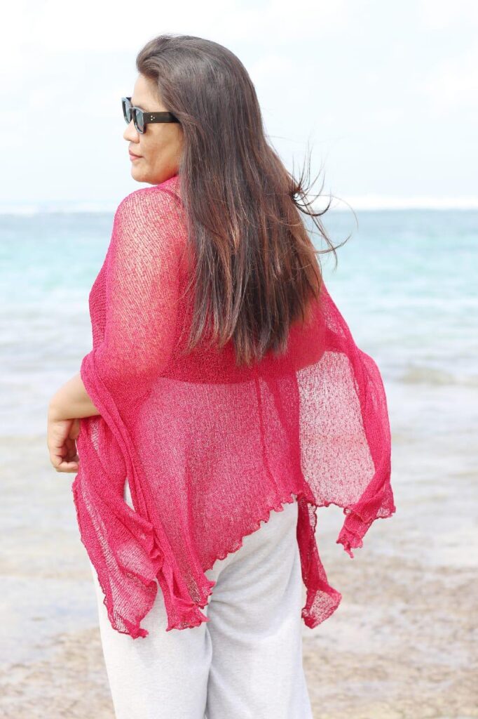 Elegant sheer shrug styled with summer outfit