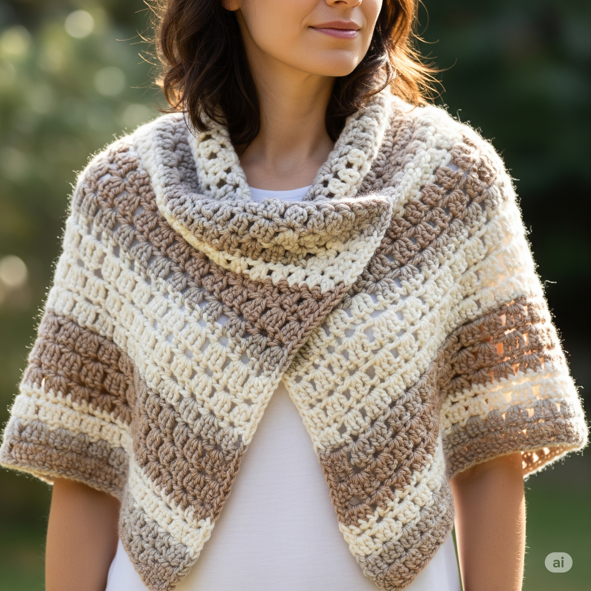 Model wearing handmade knit shrug bolero from Bali Knitted Shop