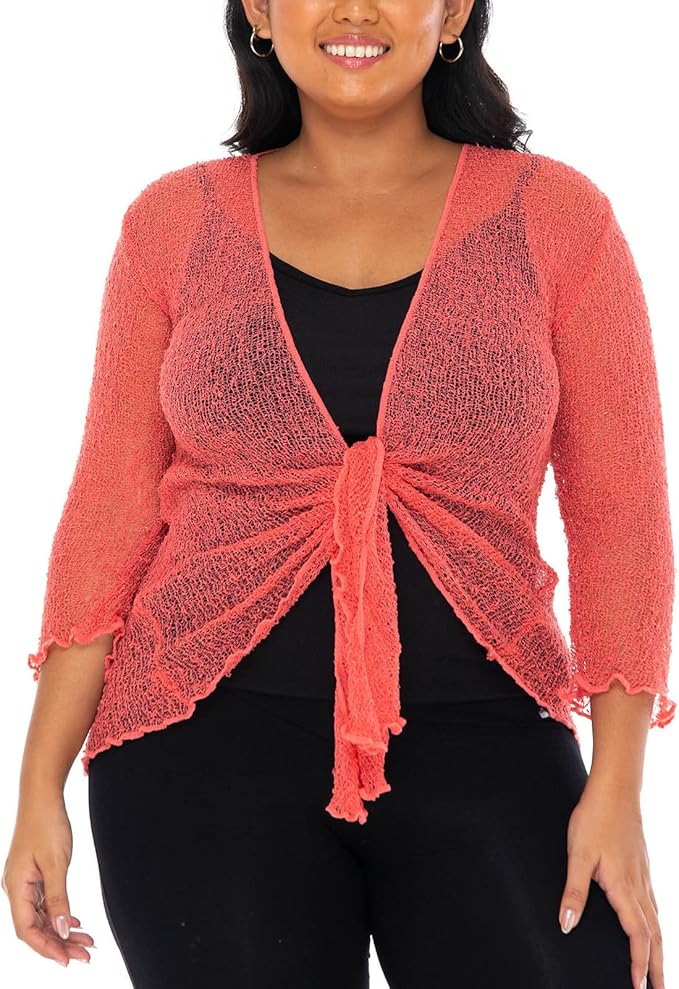 Sheer knitted shrug in pastel color for summer outfit